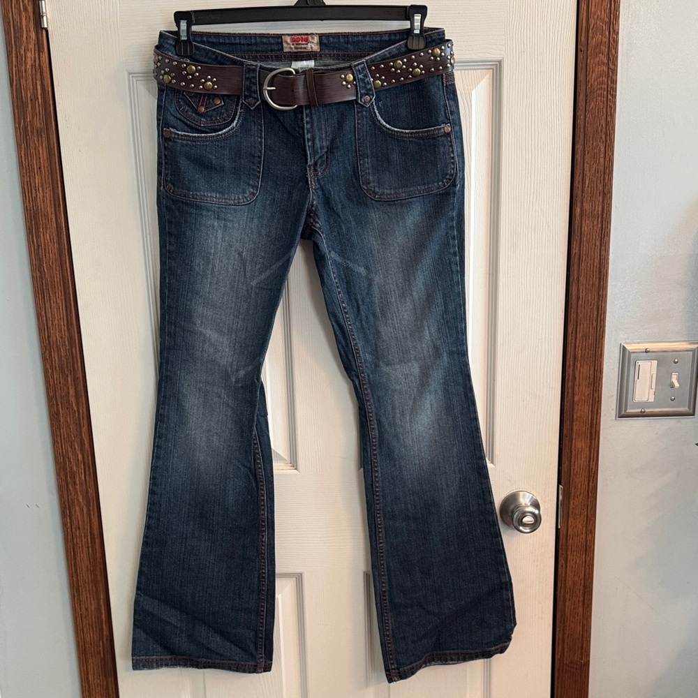 No‎ Boundaries Dark Blue Flare Jeans with Studded Belt